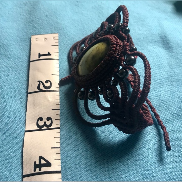 HANDMADE MACRAME CUFF GENUINE JADE AND HEMATITE BEADS - Picture 6 of 6